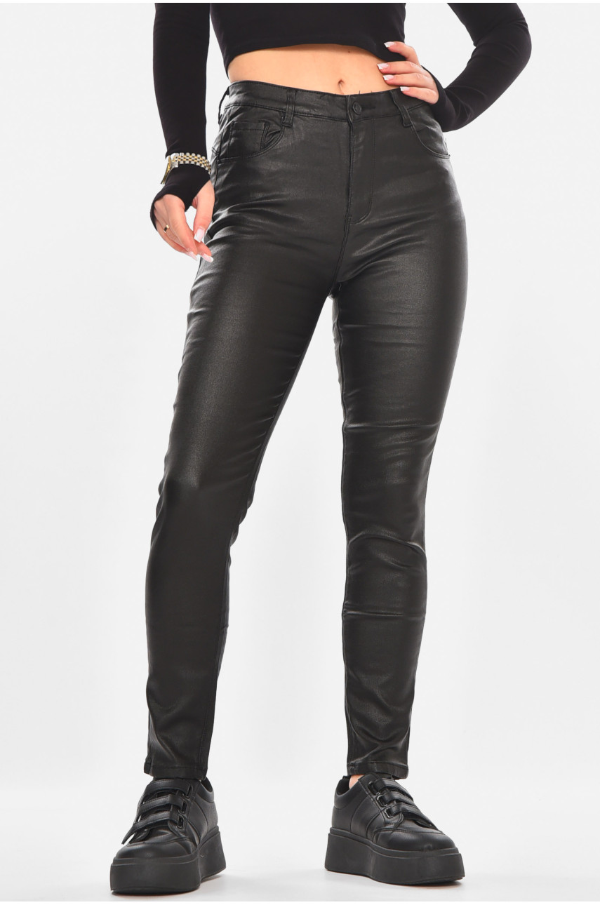 Штаны женские с эко-кожи однотонные черного цвета K5252-1 210732