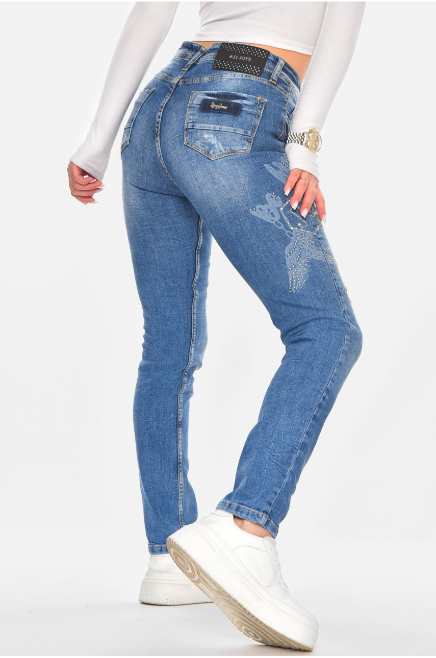 Джинси жіночі однотонні синього кольору JJ-242 210748