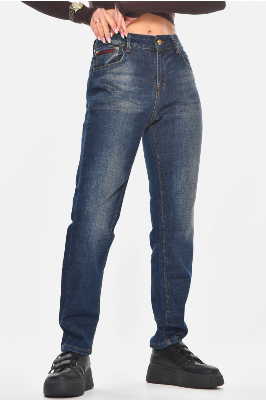 Джинсы женские однотонные тёмно-синего цвета 4134 210759