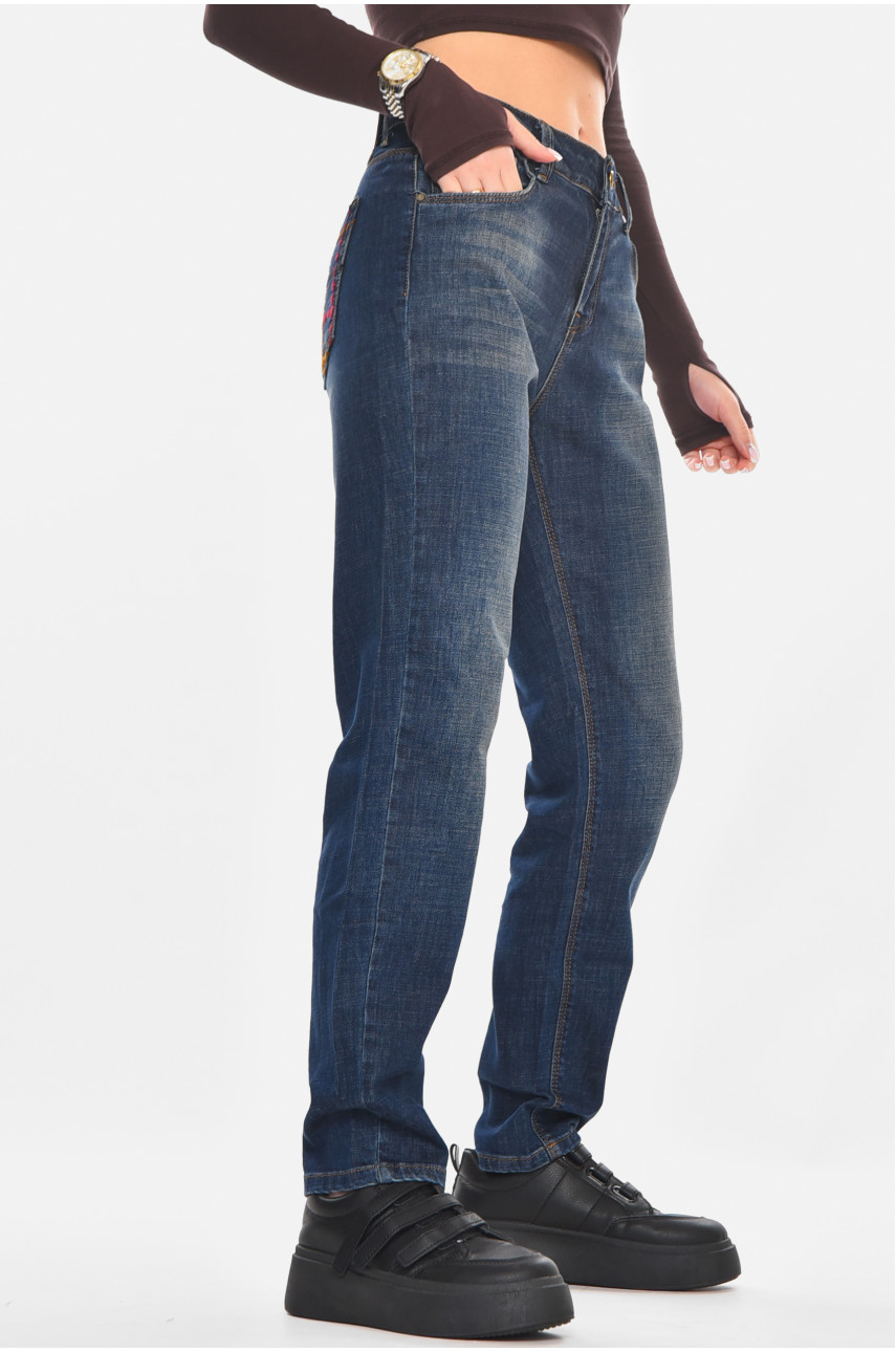 Джинсы женские однотонные тёмно-синего цвета 4134 210759