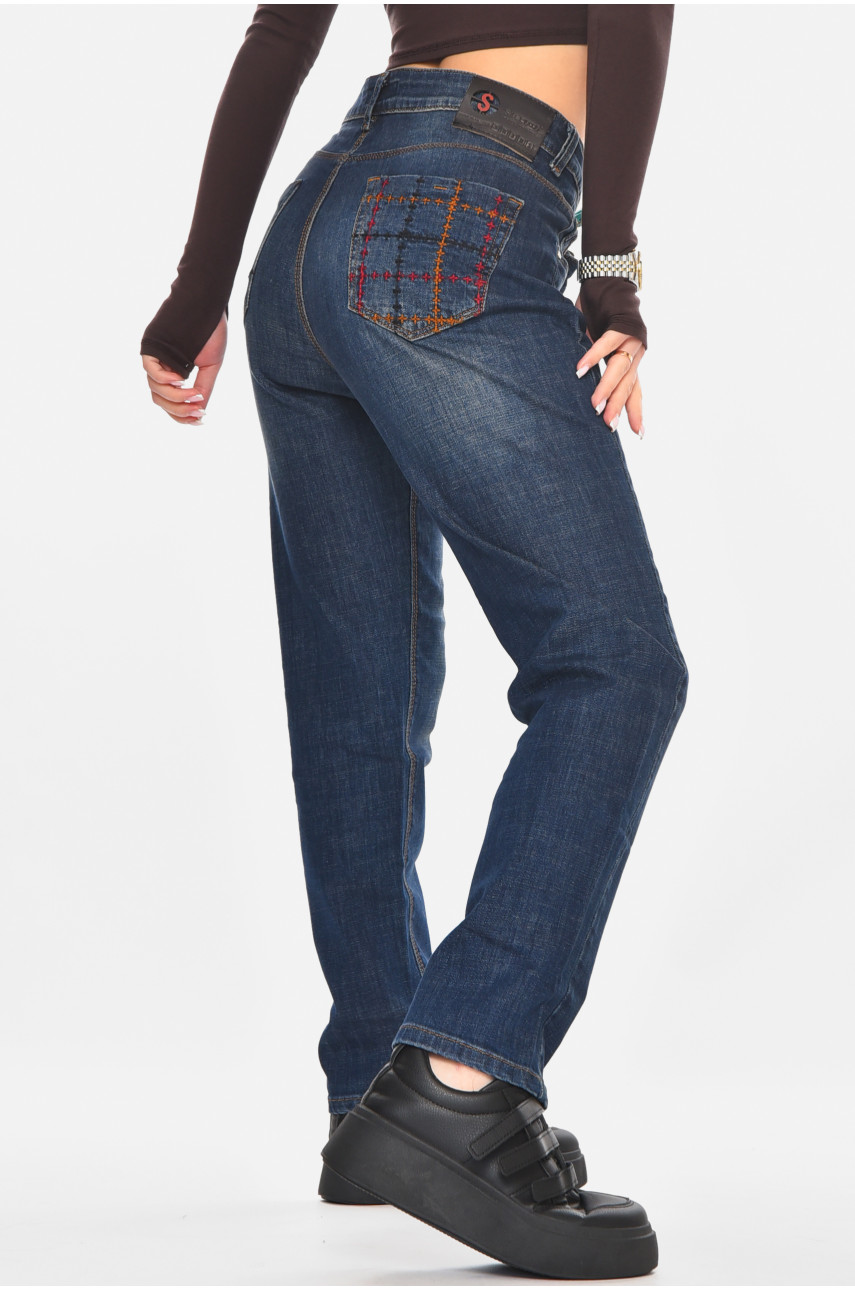 Джинсы женские однотонные тёмно-синего цвета 4134 210759