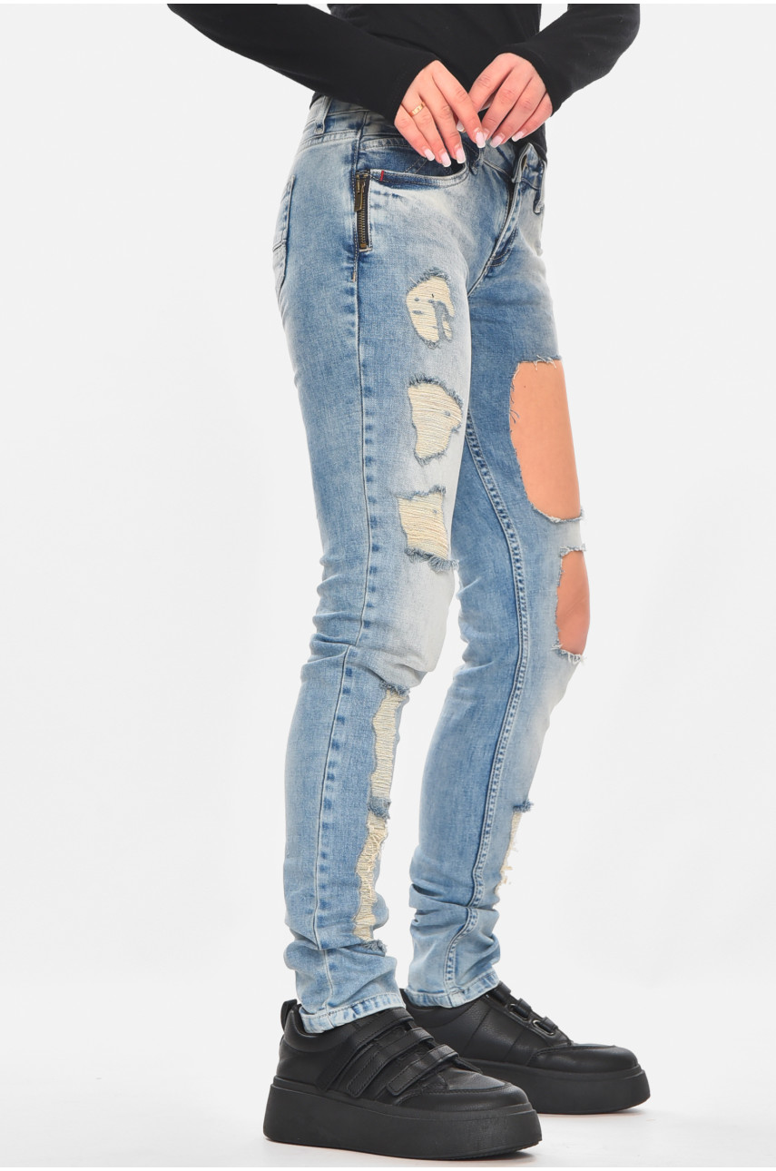 Джинсы женские однотонные голубого цвета 1295 210762