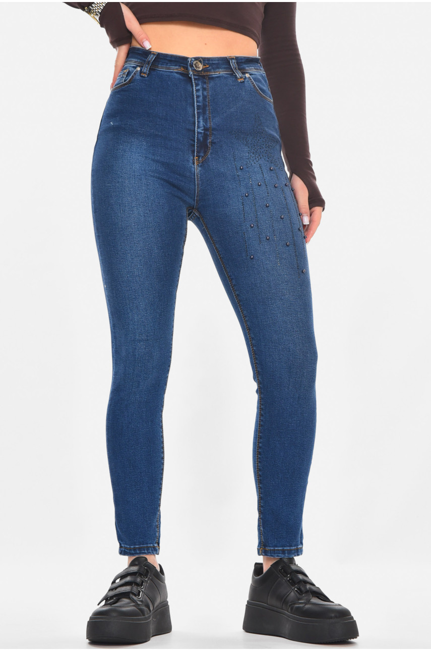 Джинсы женские однотонные синего цвета 1602 210775