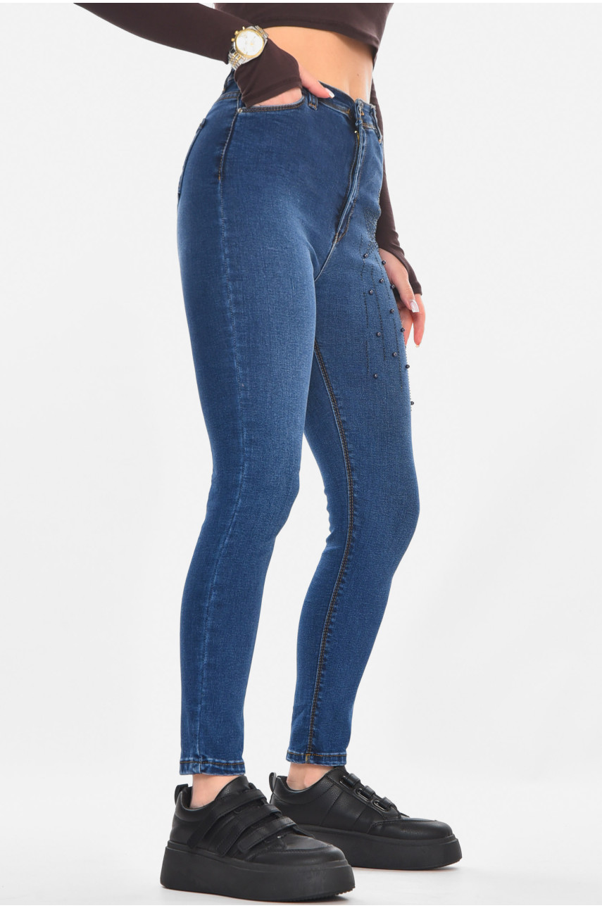 Джинсы женские однотонные синего цвета 1602 210775