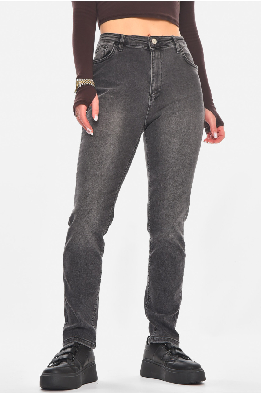 Джинсы женские однотонные тёмно-серого цвета RW-102-1 210791