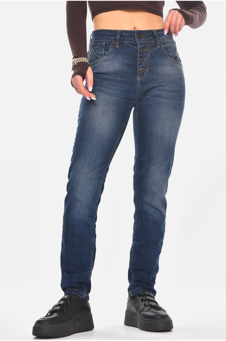 Джинсы женские однотонные тёмно-синего цвета 15731 210799