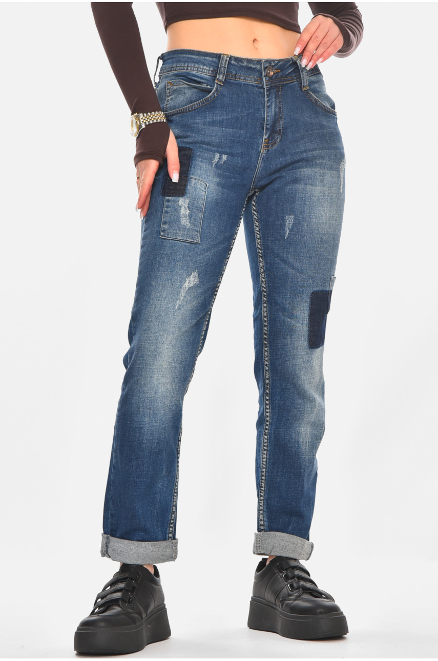 Джинсы женские однотонные синего цвета 829 210802