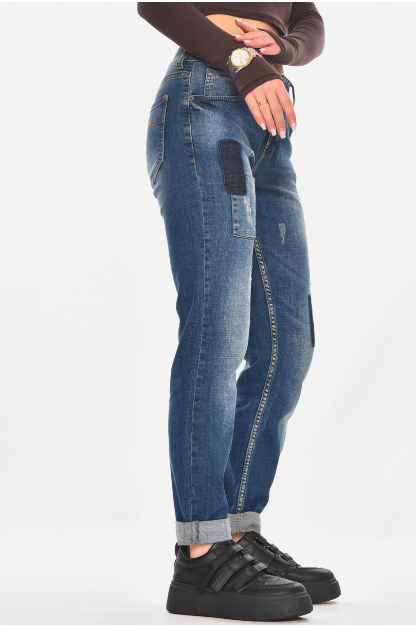 Джинсы женские однотонные синего цвета 829 210802