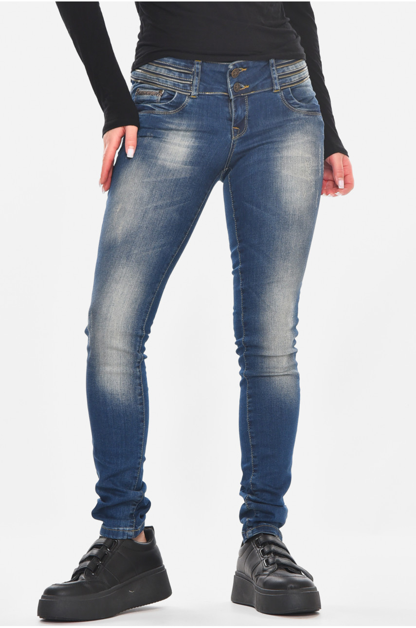 Джинсы женские однотонные синего цвета 5004 210804