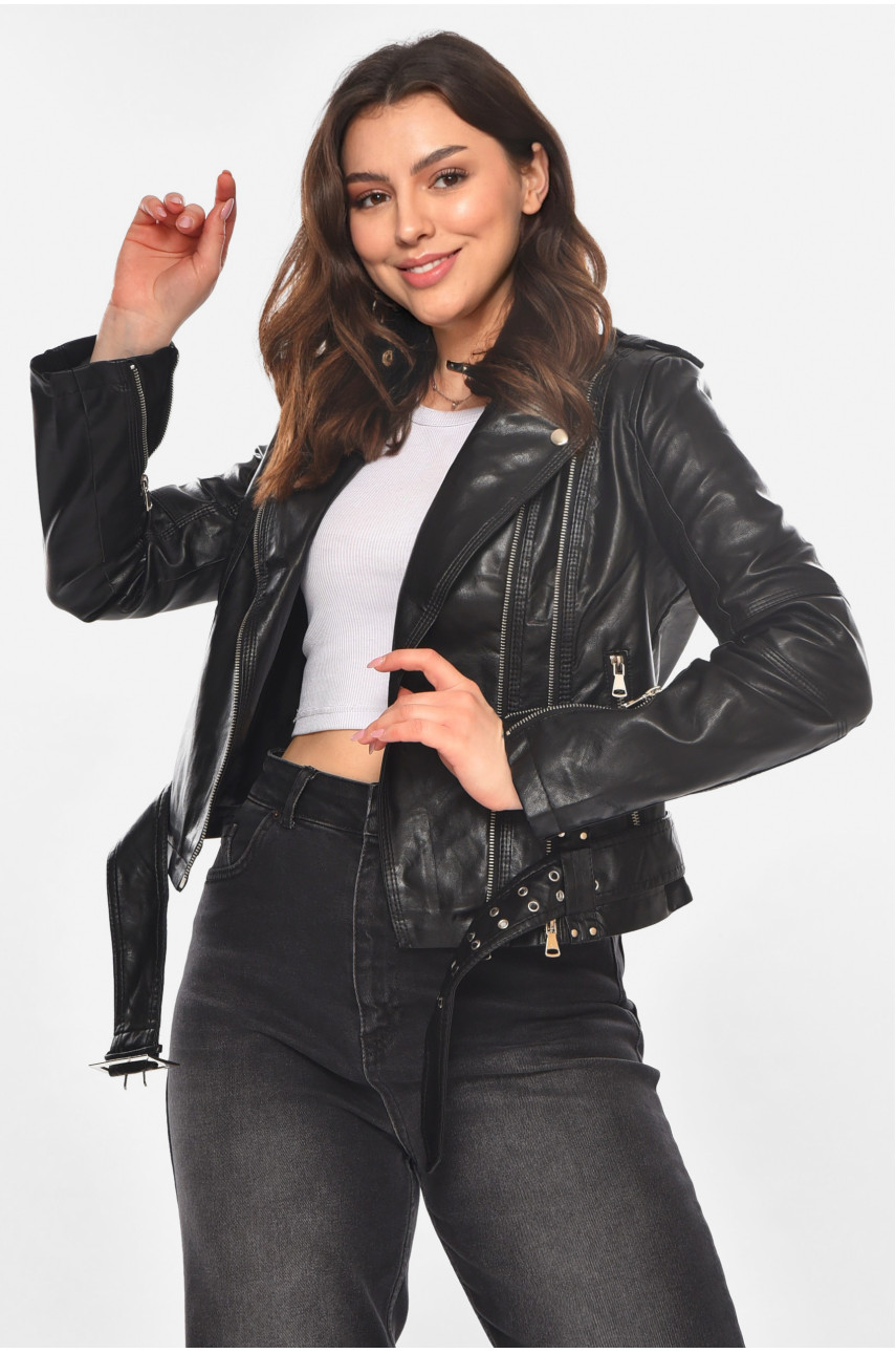Куртка-косуха жіноча з екошкіри чорного кольору 1902 210812