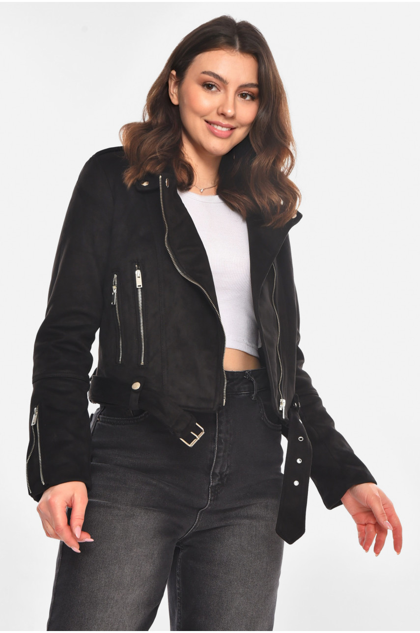 Куртка-косуха жіноча з екозамші чорного кольору 1947 210814