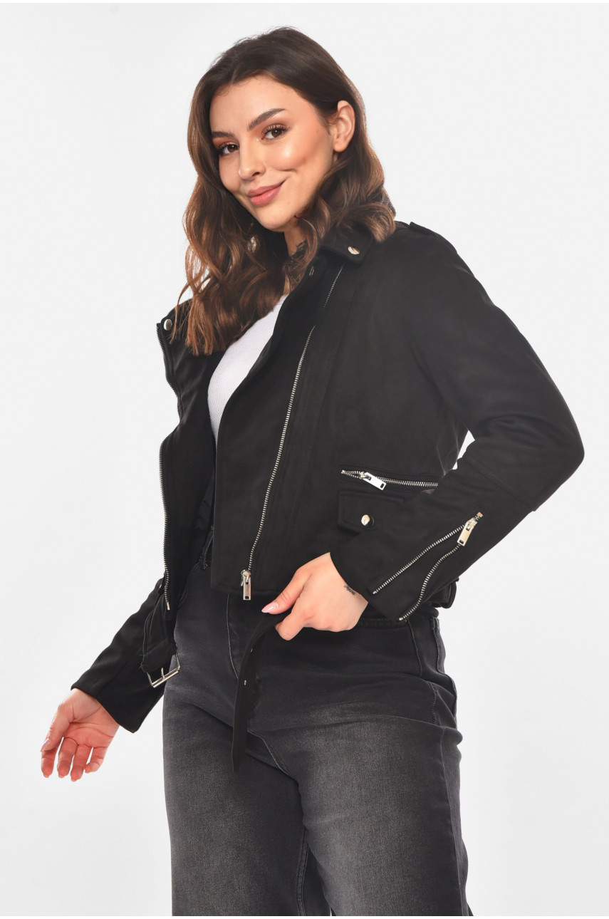 Куртка-косуха жіноча з екозамші чорного кольору 1947 210814