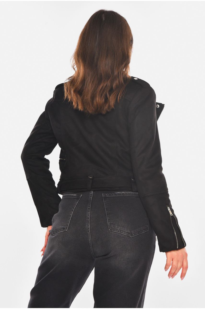 Куртка-косуха жіноча з екозамші чорного кольору 1947 210814