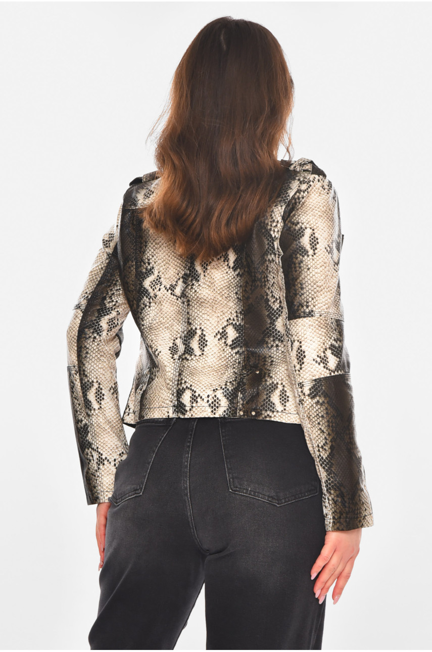 Куртка-косуха жіноча з екошкіри чорно-білого кольору 1902 210815