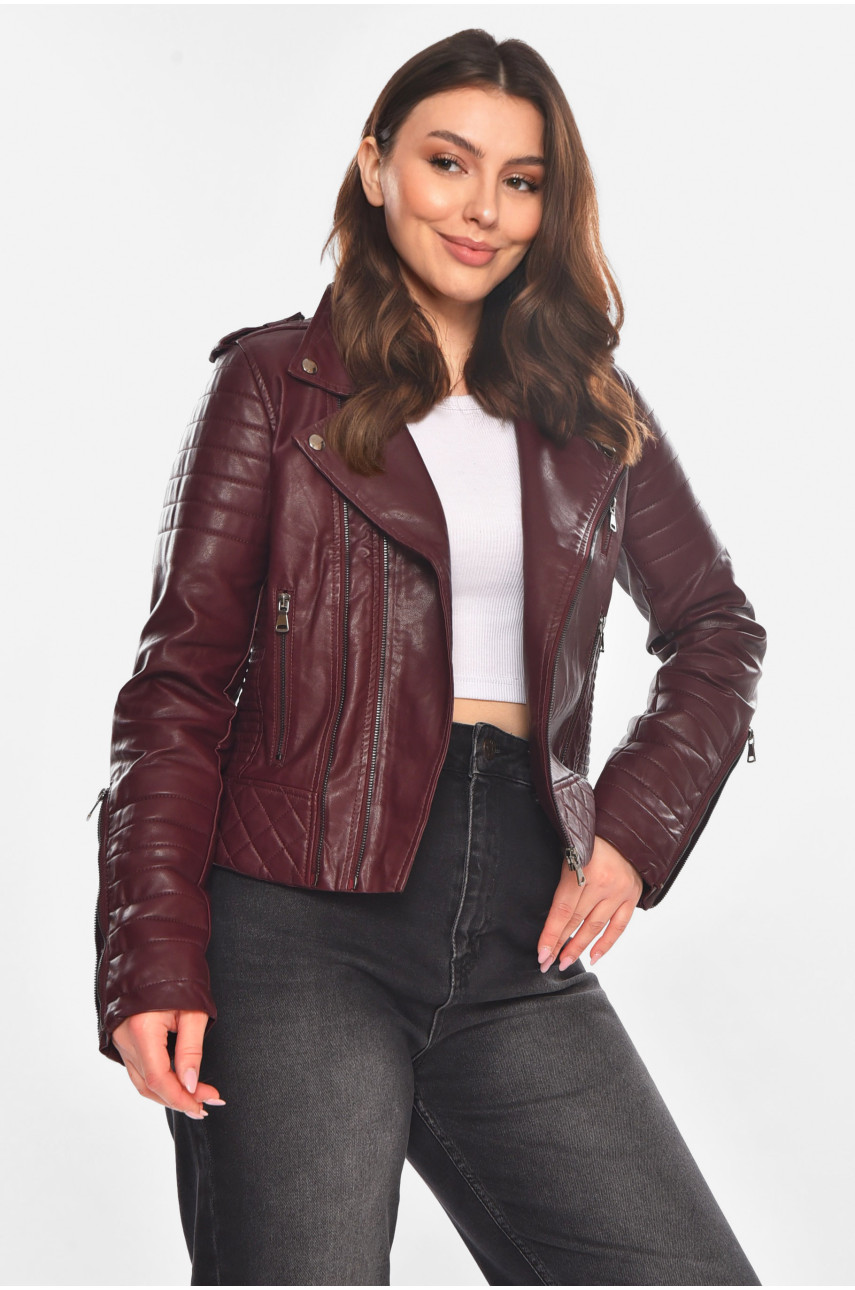 Куртка-косуха жіноча з екошкіри бордового кольору 1708 210825