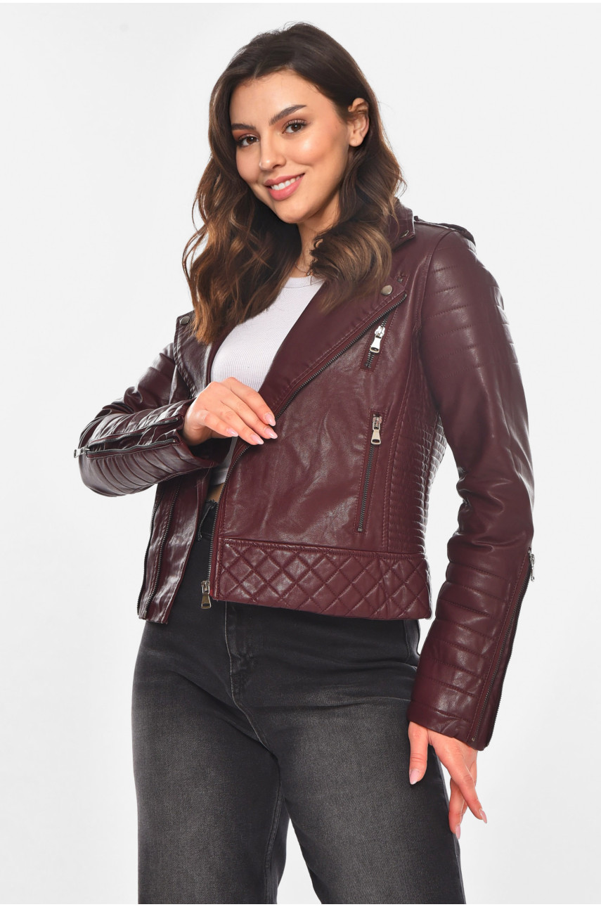 Куртка-косуха жіноча з екошкіри бордового кольору 1708 210825