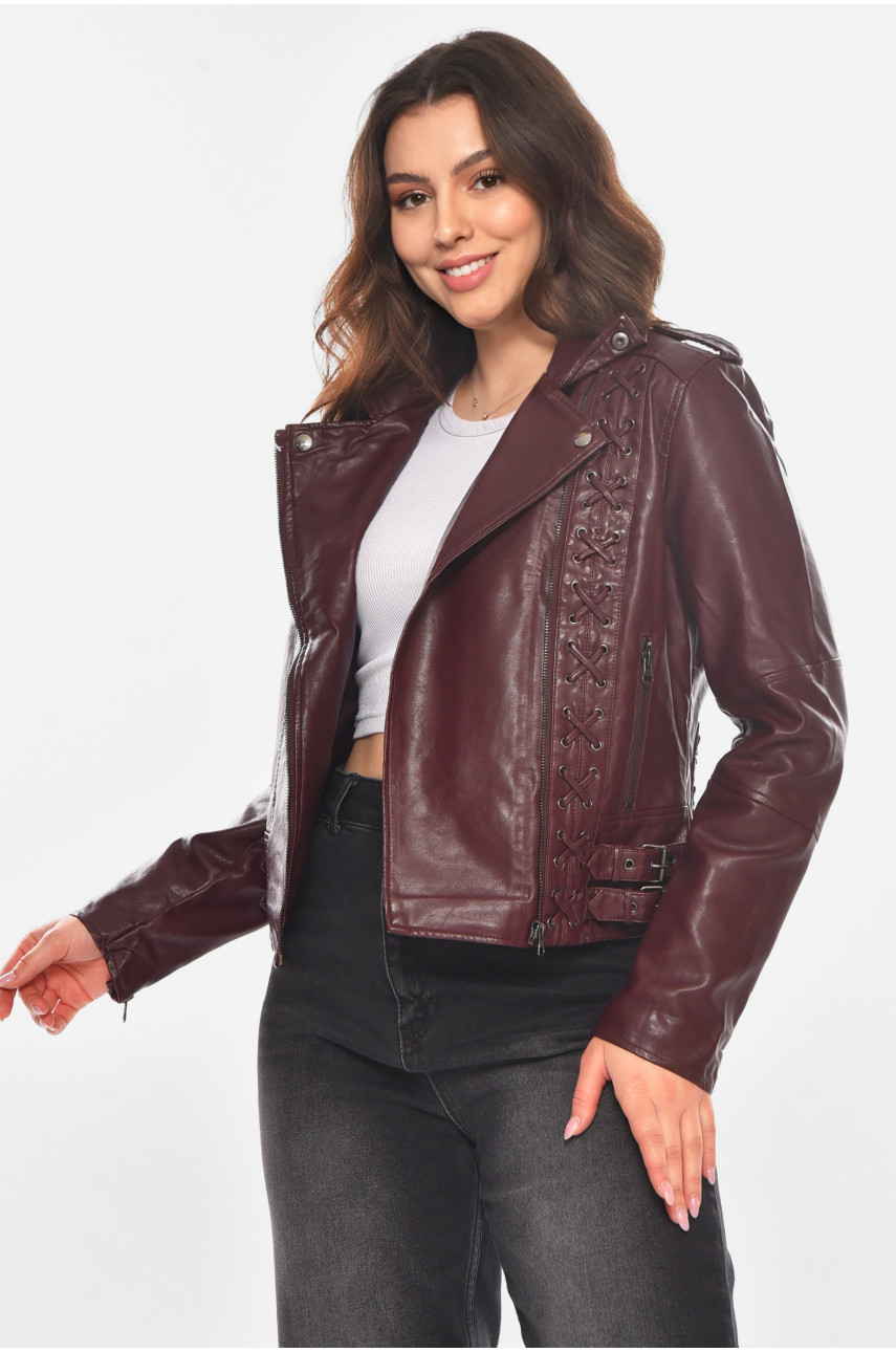 Куртка-косуха жіноча з екошкіри бордового кольору 1816 210826