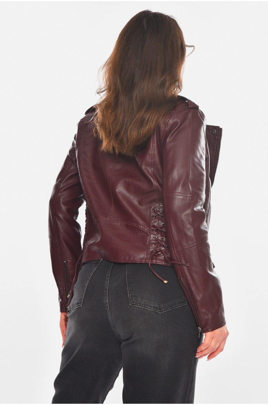 Куртка-косуха жіноча з екошкіри бордового кольору 1816 210826