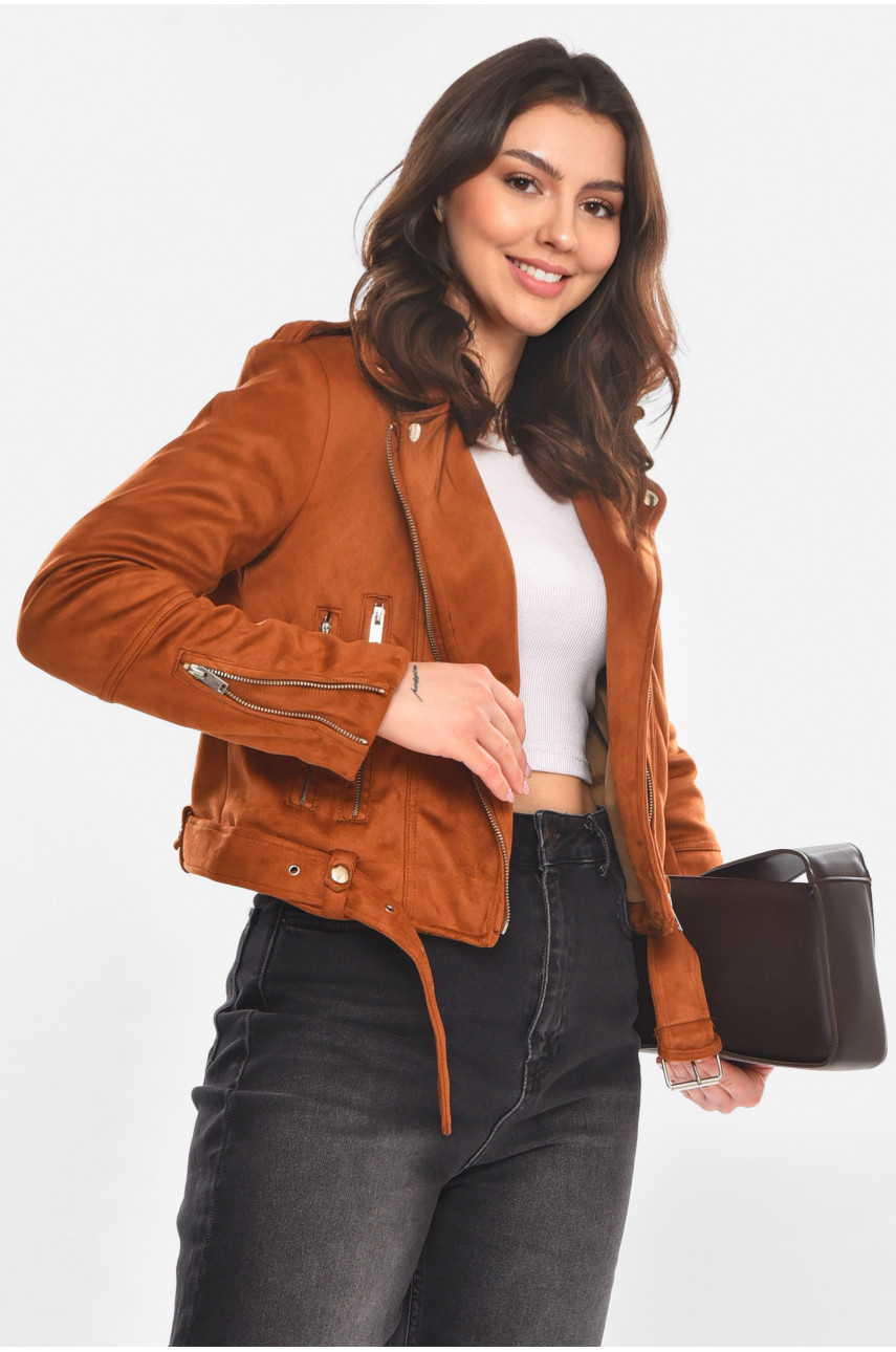 Куртка-косуха жіноча з екозамші світло-коричневого кольору 1947 210829