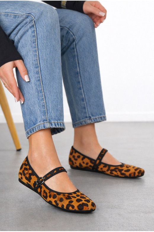 Балетки женские бежевого цвета с леопардовым принтом D165-21 210830