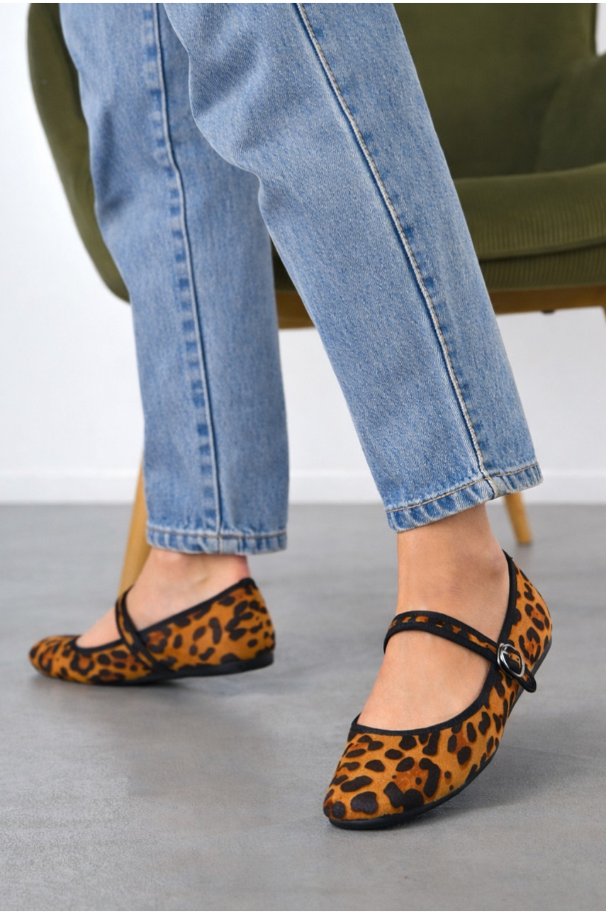 Балетки женские бежевого цвета с леопардовым принтом D165-21 210830