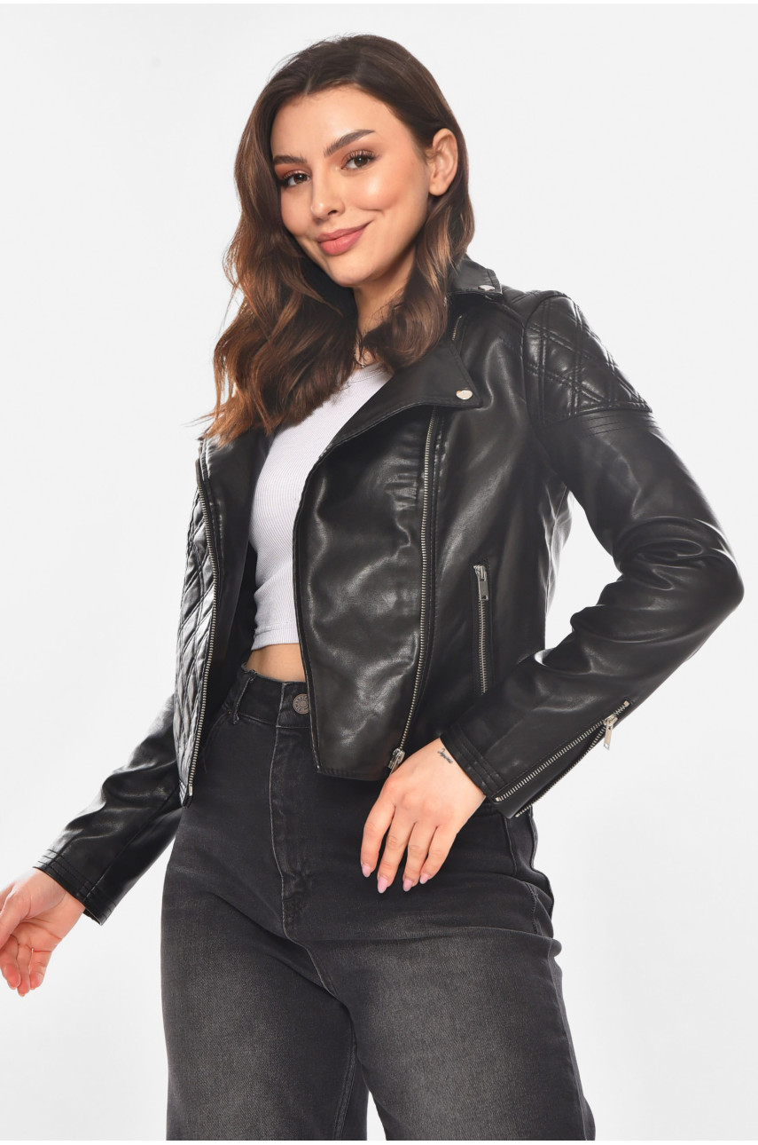 Куртка-косуха жіноча з екошкіри чорного кольору 1921 210832