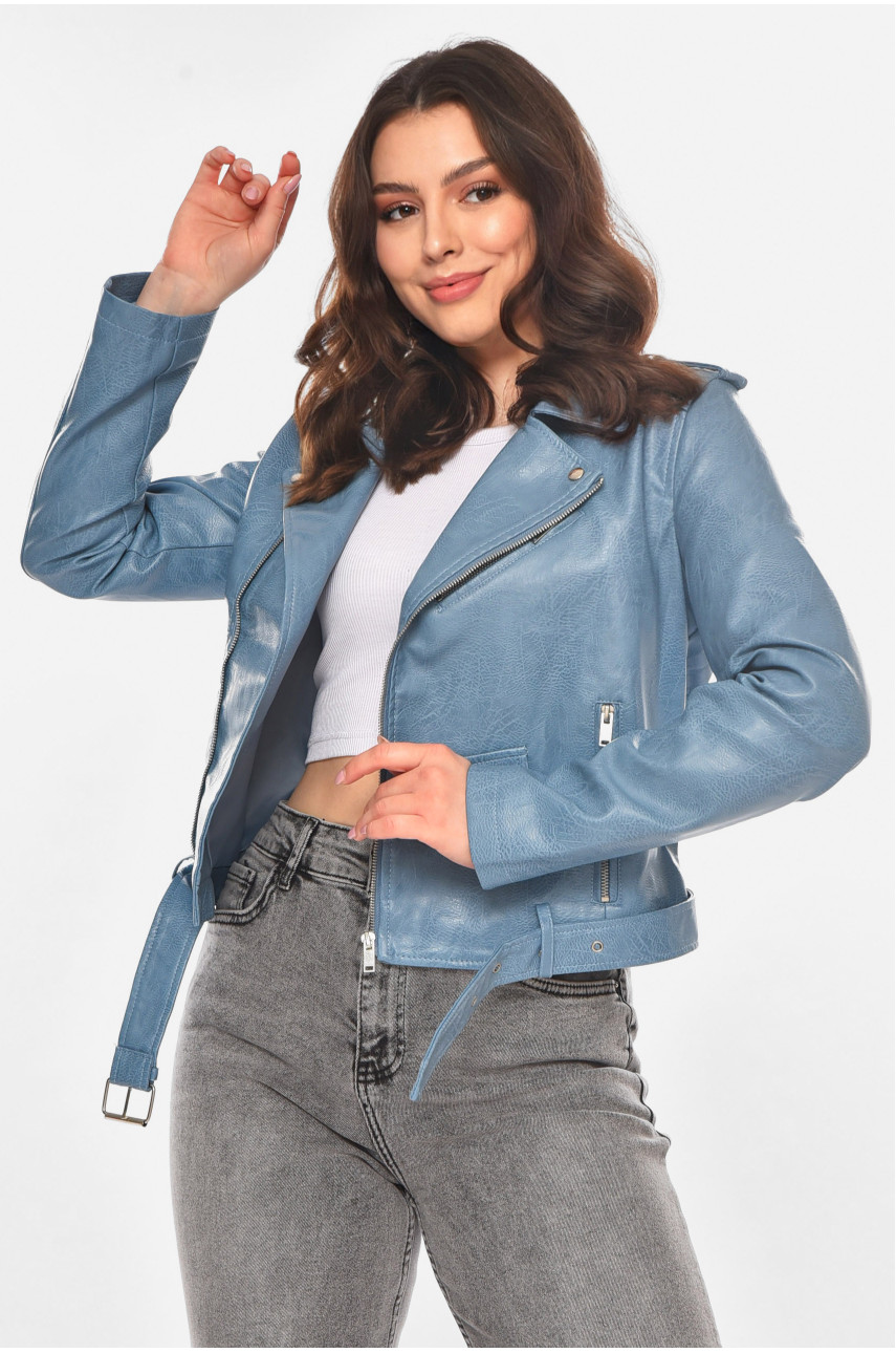 Куртка-косуха жіноча з екошкіри блакитного кольору 1607 210836