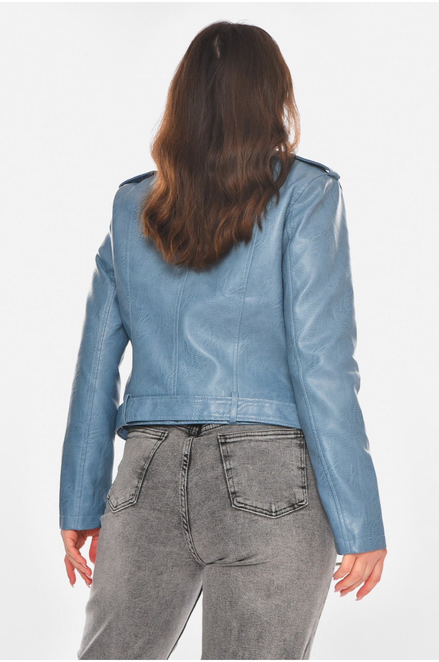 Куртка-косуха жіноча з екошкіри блакитного кольору 1607 210836