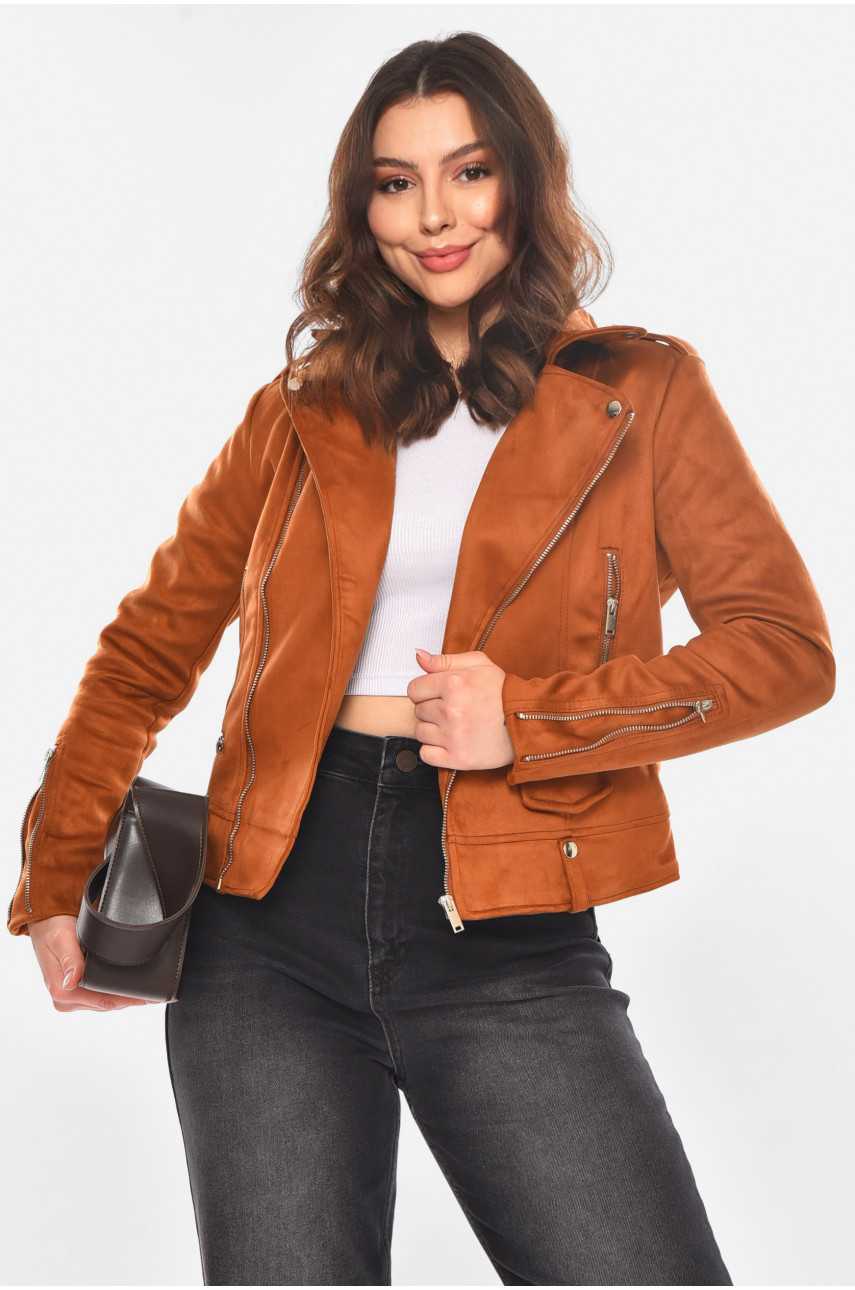 Куртка-косуха жіноча з екозамші світло-коричневого кольору 1944 210838