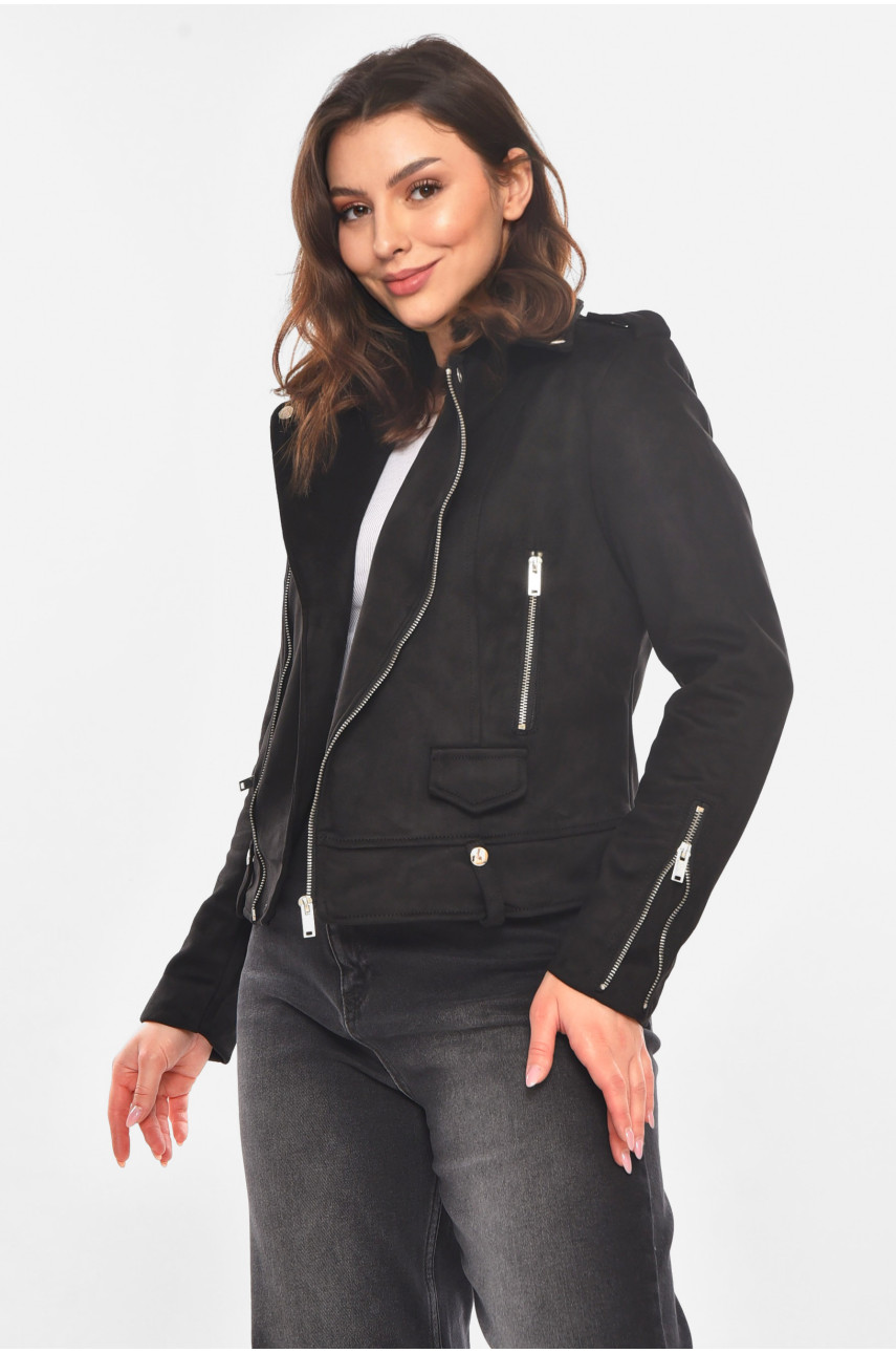 Куртка-косуха жіноча з екозамші чорного кольору 1944 210839