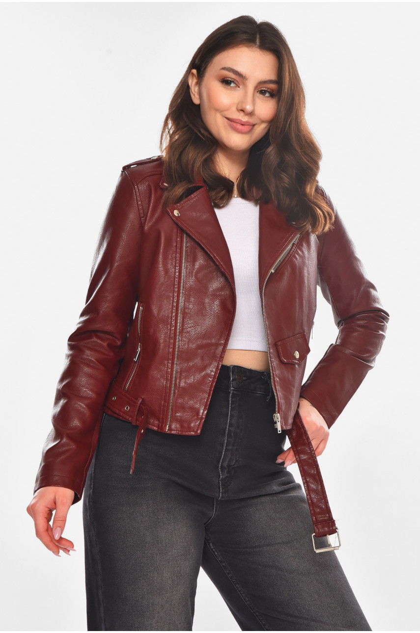 Куртка-косуха жіноча з екошкіри бордового кольору 1607 210840
