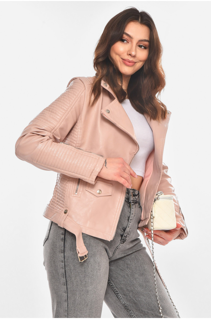 Куртка-косуха жіноча з екошкіри пудрового кольору 1904 210841