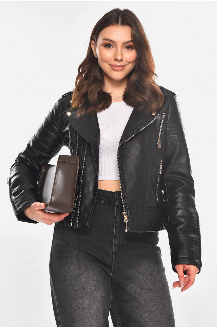 Куртка-косуха жіноча з екошкіри чорного кольору 1708 210845