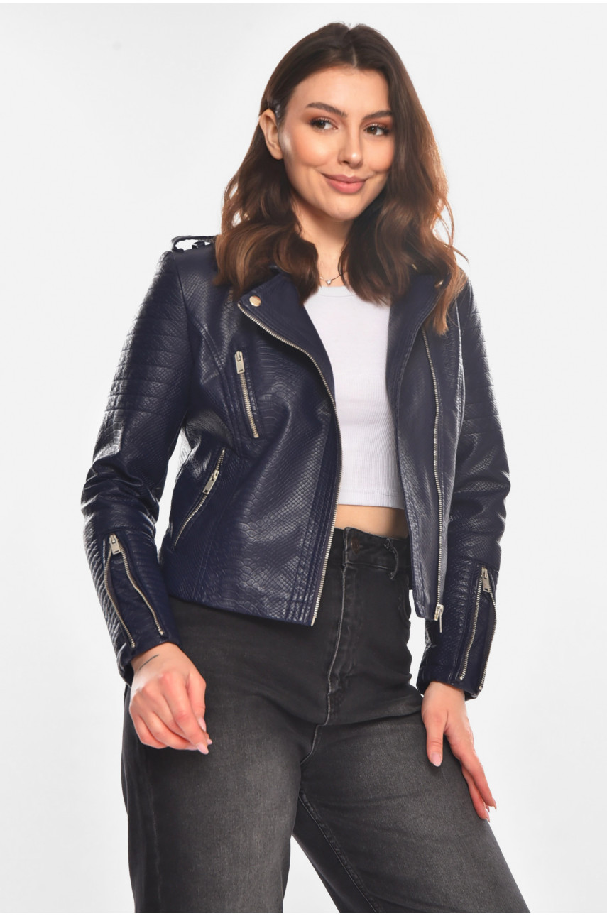 Куртка-косуха жіноча з екошкіри темно-синього кольору 1904-2 210846