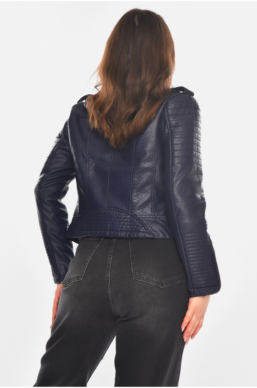 Куртка-косуха жіноча з екошкіри темно-синього кольору 1904-2 210846