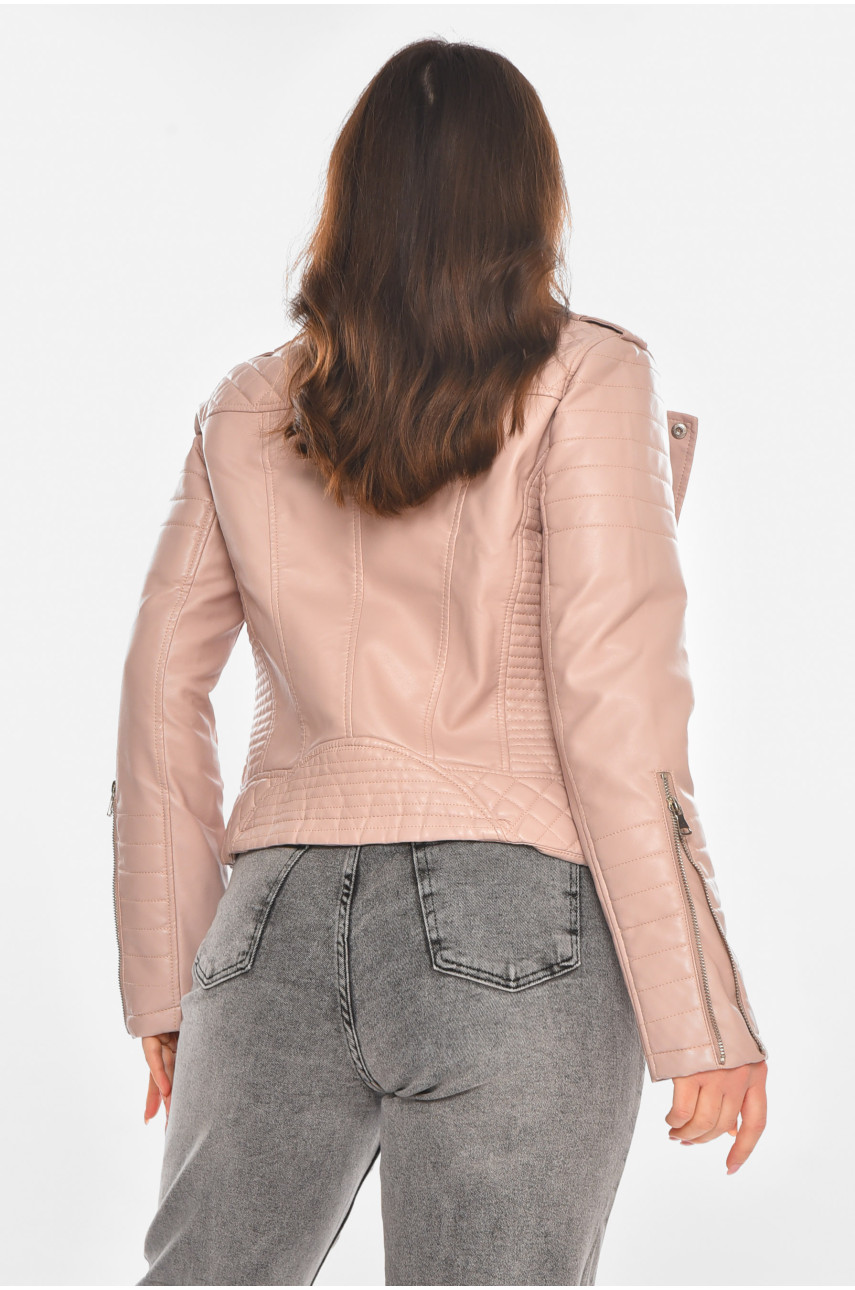 Куртка-косуха жіноча з екошкіри пудрового кольору 210850