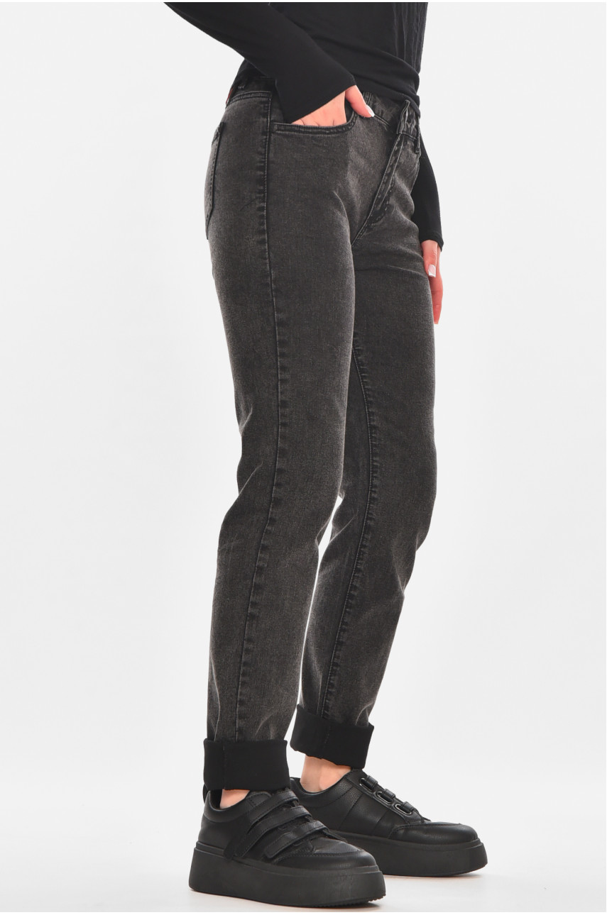 Джинси жіночі однотонні чорного кольору 210853