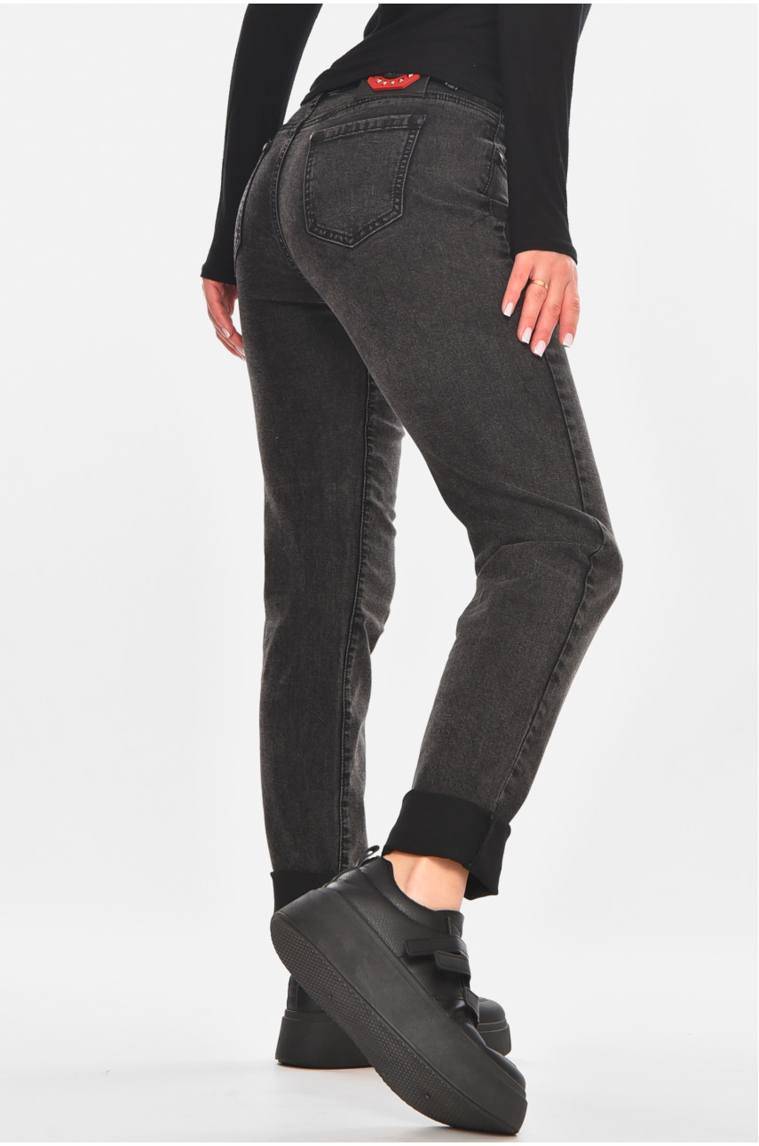 Джинси жіночі однотонні чорного кольору 210853