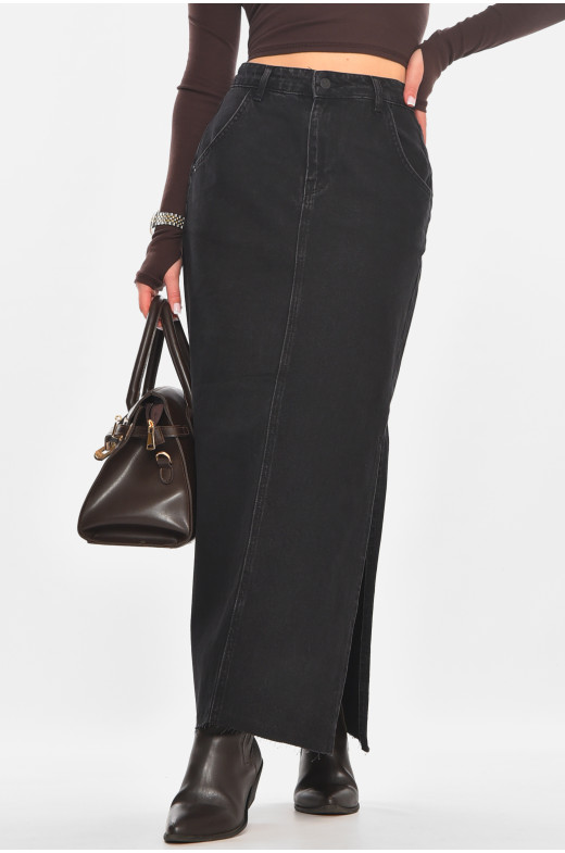 Спідниця жіноча джинсова подовжена чорного кольору 3625 210860