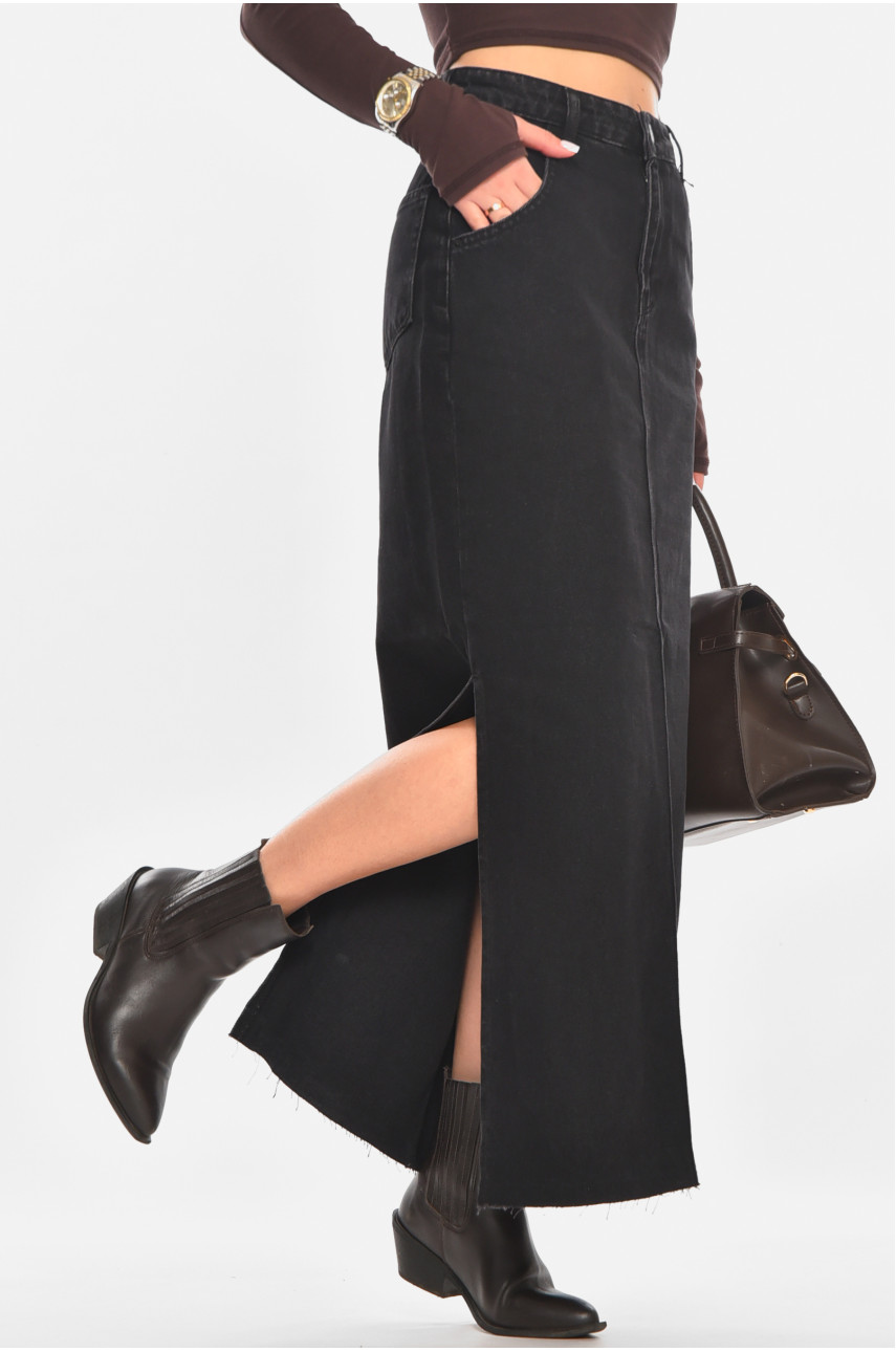 Спідниця жіноча джинсова подовжена чорного кольору 3625 210860