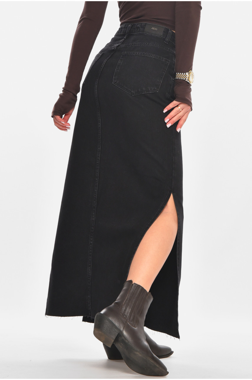 Спідниця жіноча джинсова подовжена чорного кольору 3625 210860