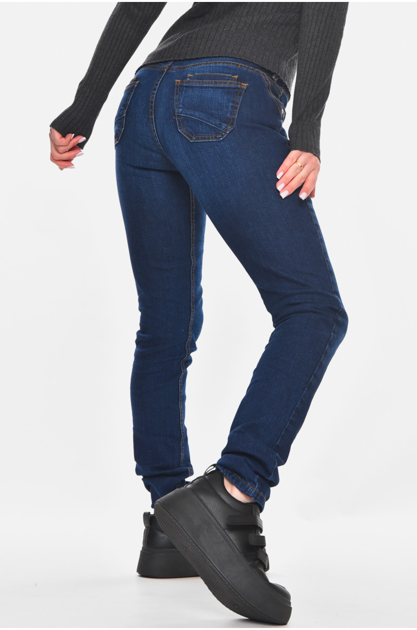 Джинсы женские однотонные тёмно-синего цвета 014 210868
