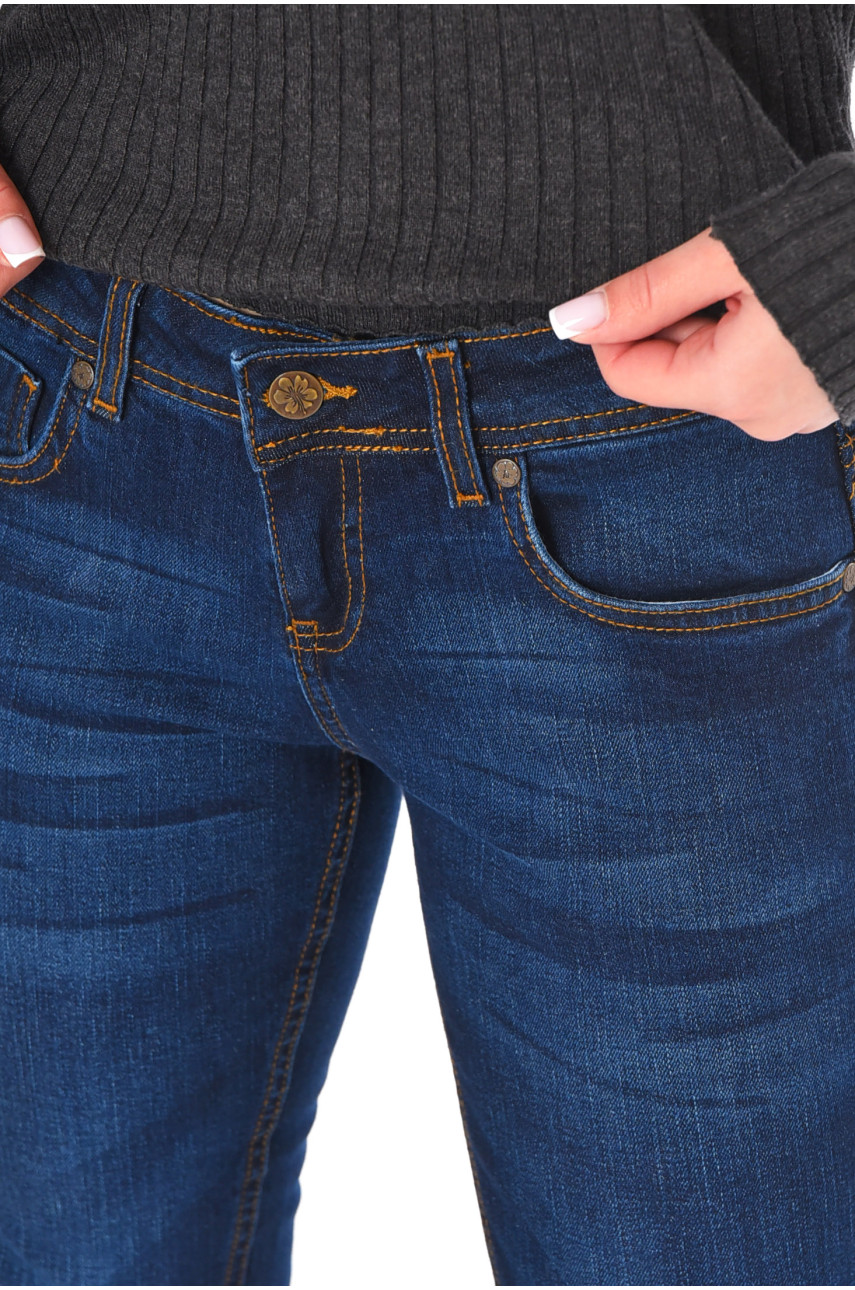 Джинсы женские однотонные тёмно-синего цвета 014 210868