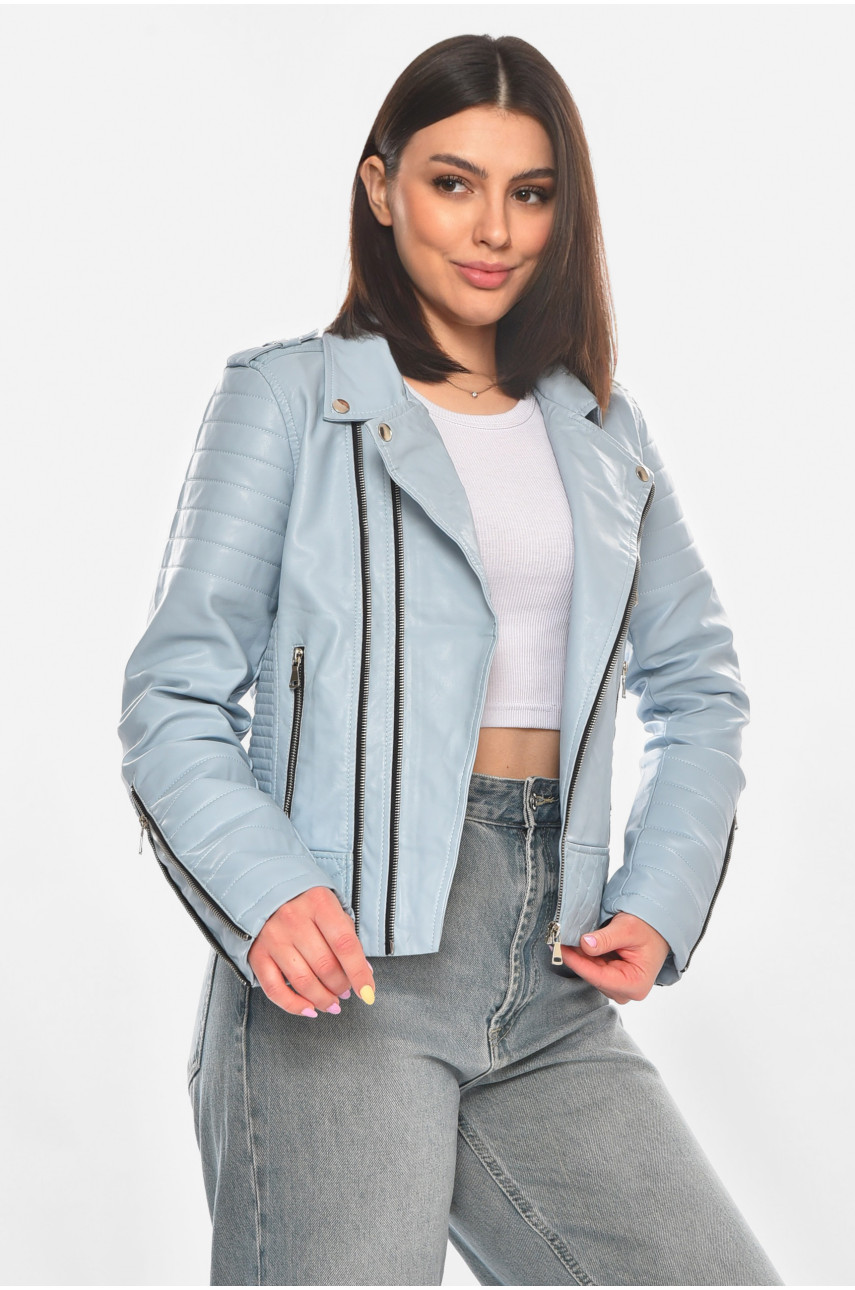 Куртка-косуха женская из экокожи голубого цвета 1708 210872