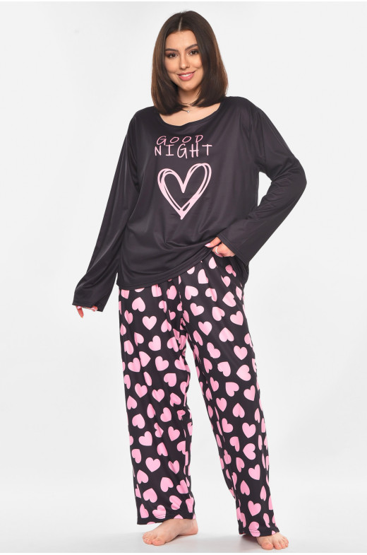 Пижама женская полубатальная черного цвета с принтом 500038 210874