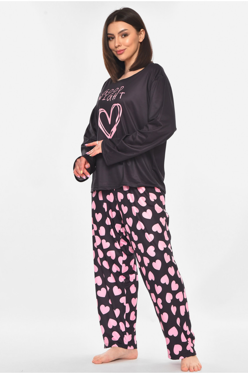 Пижама женская полубатальная черного цвета с принтом 500038 210874
