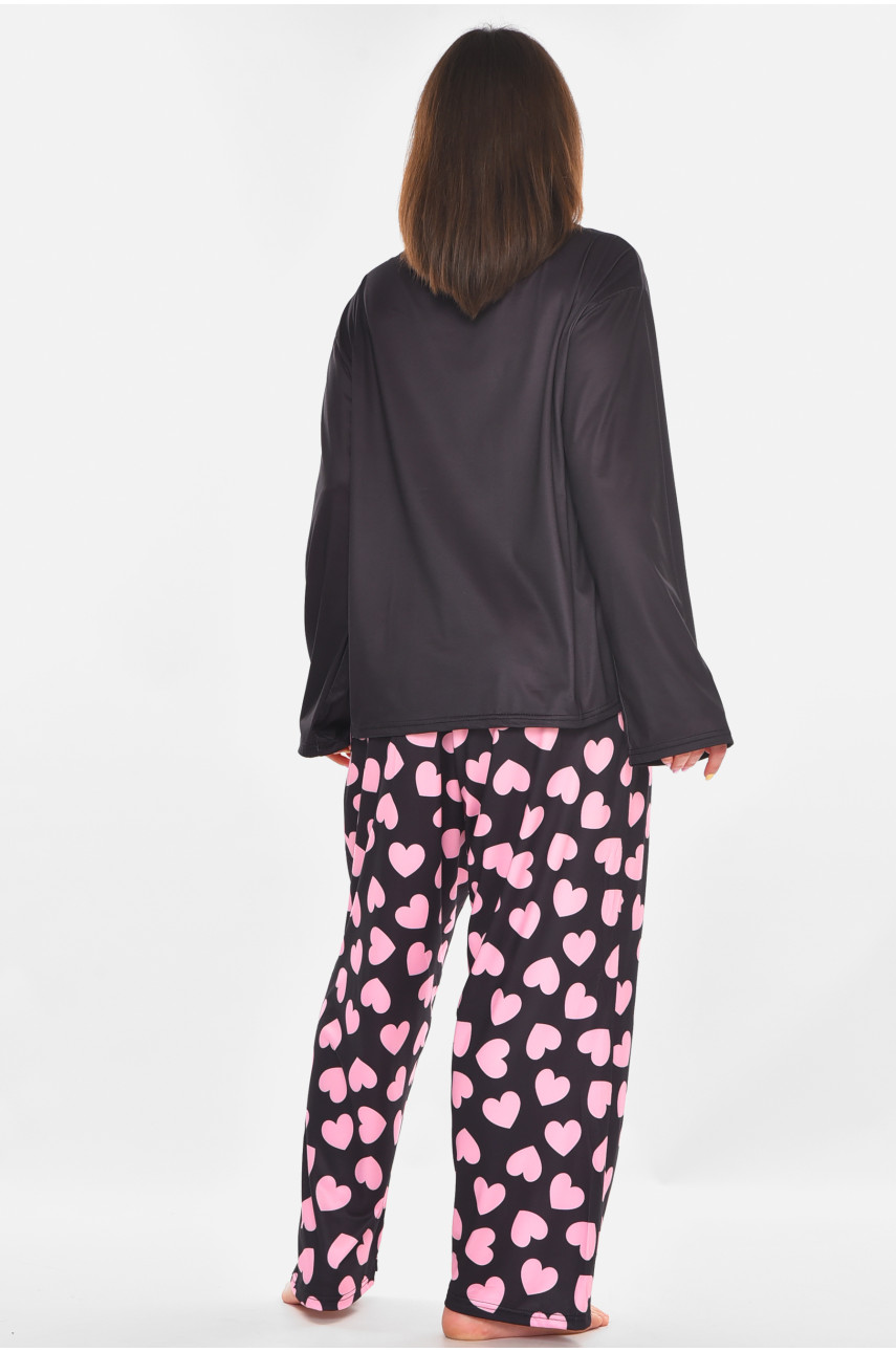 Пижама женская полубатальная черного цвета с принтом 500038 210874
