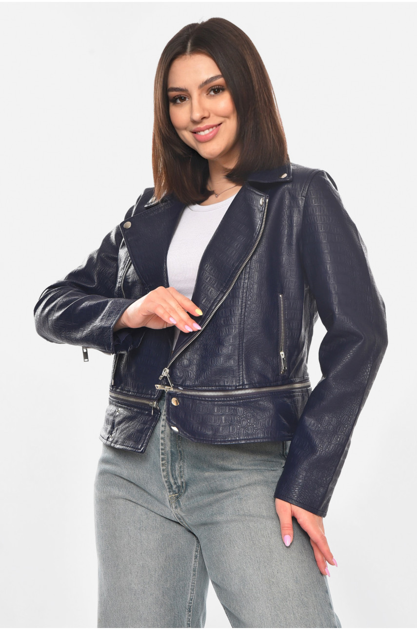 Куртка-косуха женская из экокожи темно-синего цвета 1555 210875