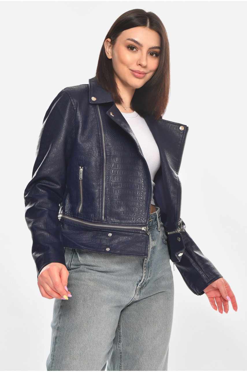 Куртка-косуха женская из экокожи темно-синего цвета 1555 210875