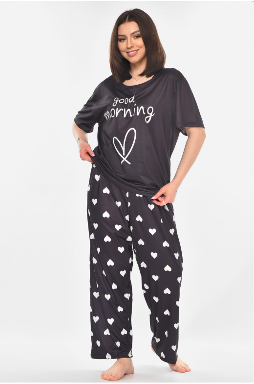 Пижама женская полубатальная тёмно-синего цвета с принтом 500006 210876